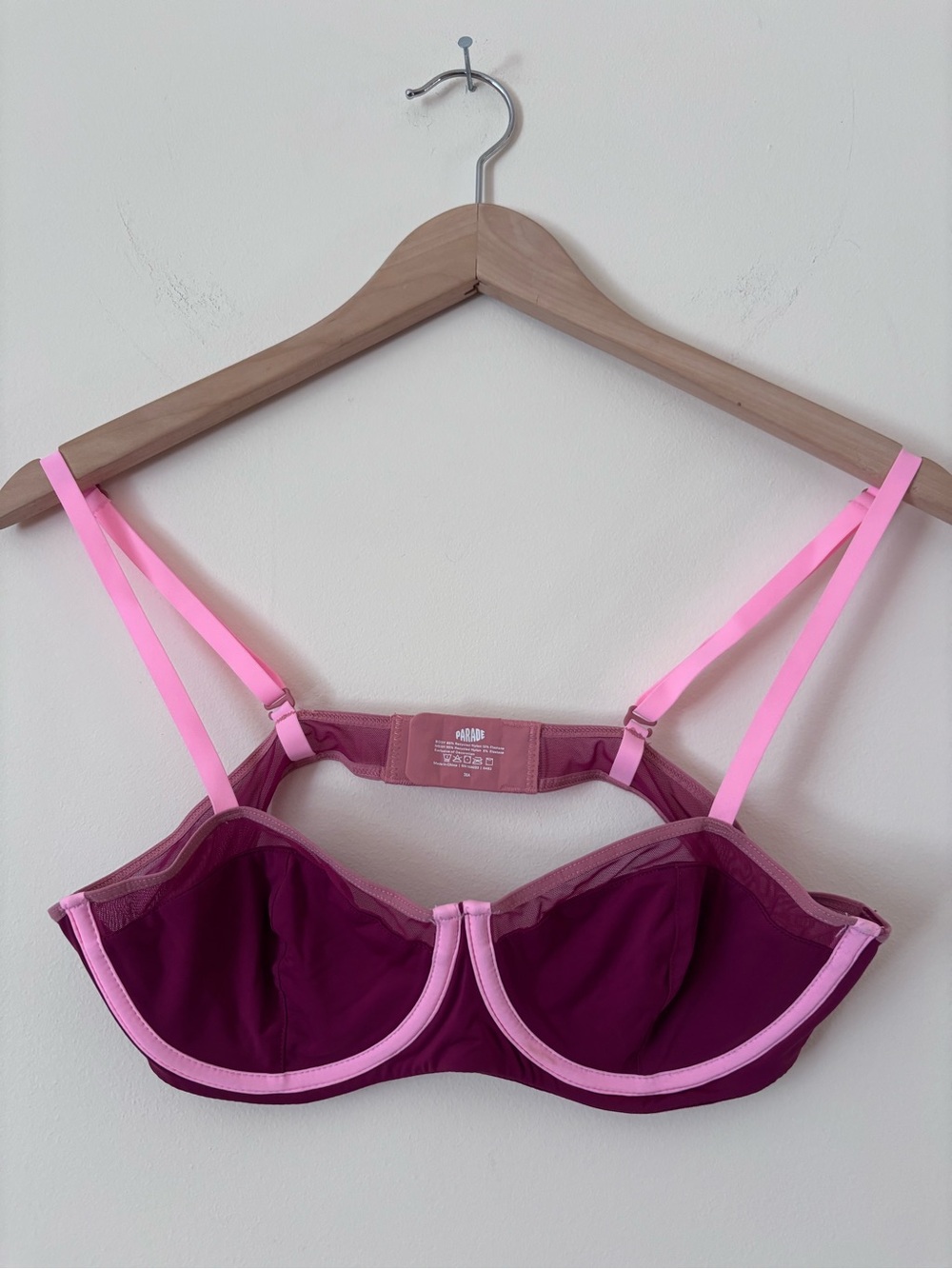 Dream balconette Unlined Bra with Contrast Light Pink Trim in Raspberry